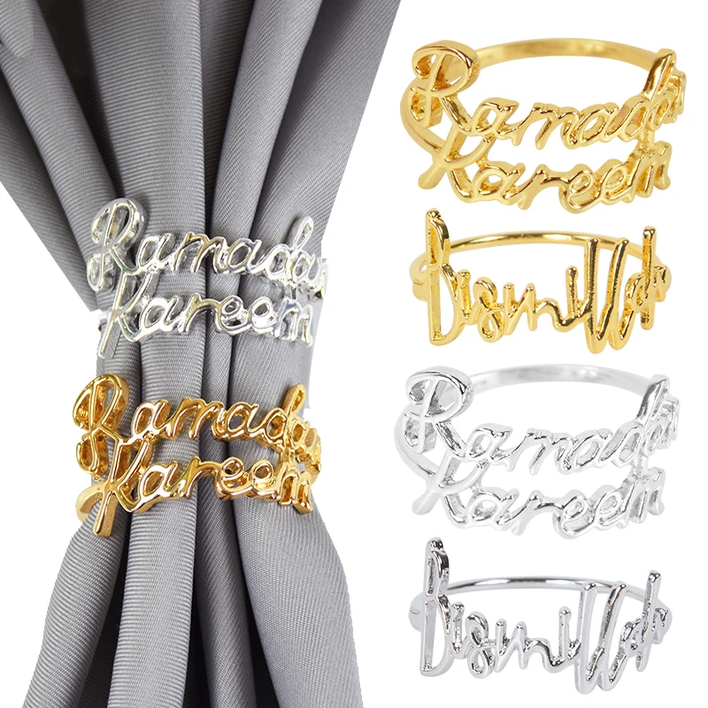 Gold Silver Ramadan Kareem Napkin Rings Eid Mubarak Bismillah Napkin Buckle Muslim Islamic Chanukah Wedding Party Table Decor