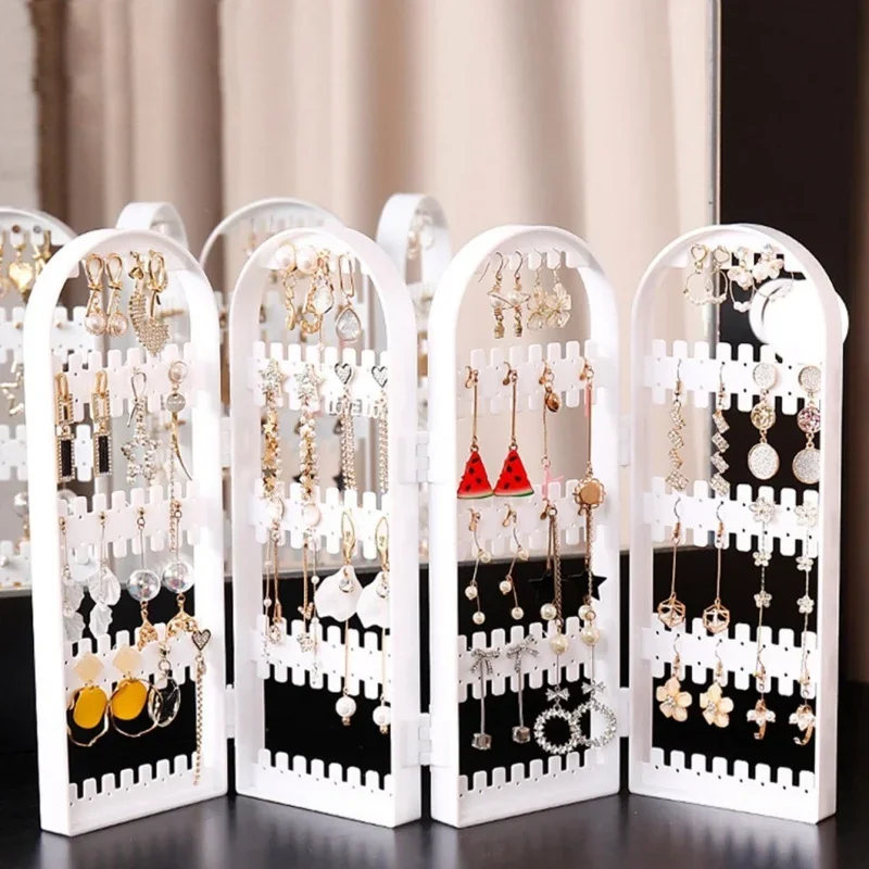 

Jewelry Display Rack Necklaces Rings Plastic Folding Holder Large Capacity Bracelets Storage Hanger with Stud Earrings Holes