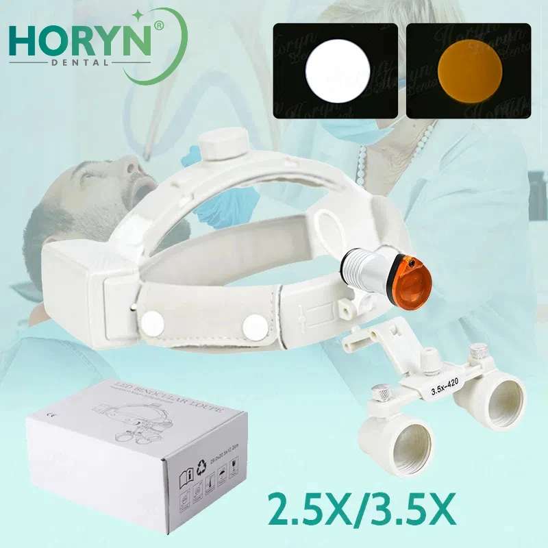 

Horyn 2,5X/3,5X беспроводной двойной светильник с двойной батареей, бинокулярные увеличительные очки, подходящие для стоматологической хирургии полости рта