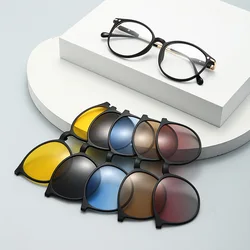 6 IN 1 Transparent Frame Women Myopia Sunglasses 6 In 1 Fashion Polarized Magnetic Clip On Glasses Prescription Eyeglas