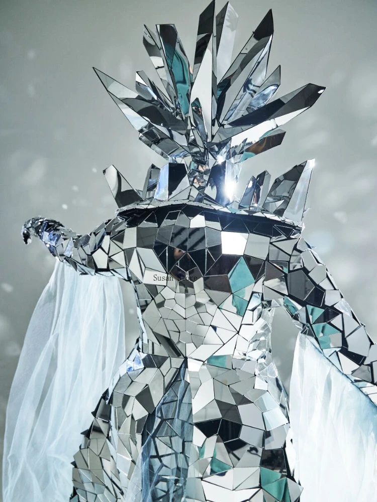 Costume reine des glaces miroir argenté, Costume de carnaval d'halloween et de noël, discothèque, fête, spectacle sur scène, vêtements de Cosplay pour femmes