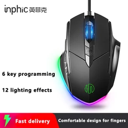 Inphic W1-Souris filaire Esports Gaming, pigments Partenaires à six boutons, définition à Sister Ug I, souris de bureau silencieuse