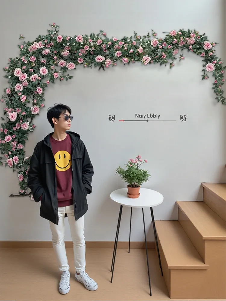 Flower wall decoration simulation Internet celebrity rose vine landscaping check-in background wall waterfall flower air conditi