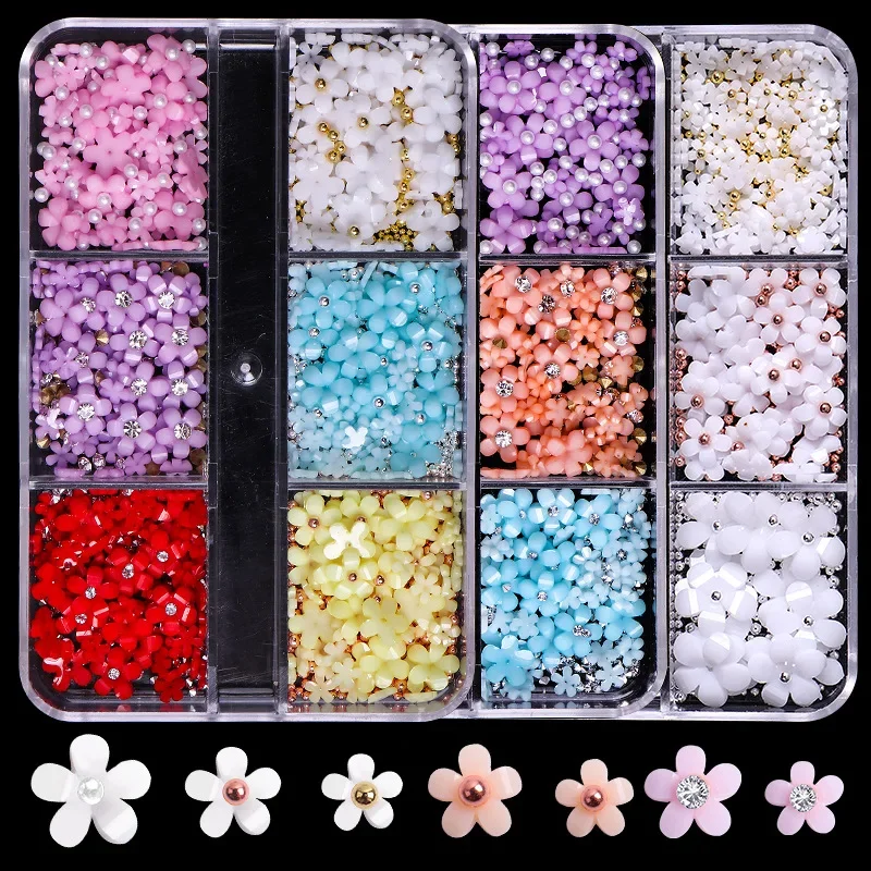 6 Gitter 3d Macaron Harz fünf blättrige Blumen Nail Art Dekoration Kawaii Harz gemischt kleine Nagel kugel/Kristall/Flamer Zubehör DIY