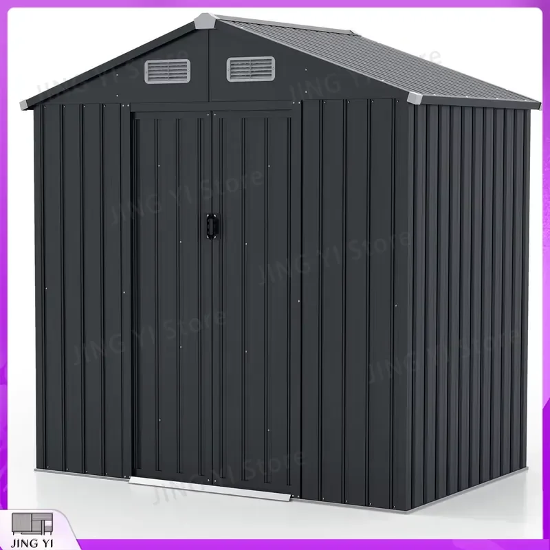 All-Weather Garden Storage Shed Utility Tool House Outdoor Storage Cabinet 193x129x197cm Grey Heavy Duty Metal Shed