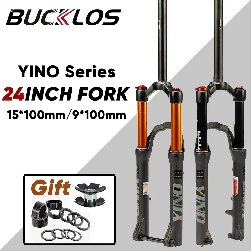 BUCKLOS 24Inch Bike Air Fork Travel 120mm Disc Brake Air Suspension Fork 28.6mm Tube XC AM MTB Air Fork Thru Axle/Quick Release