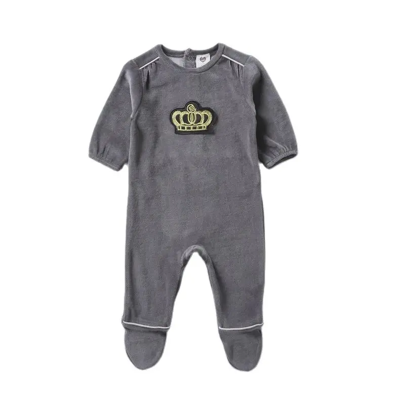 Baby footies rompers clothes long sleeves newborn overalls kids boy and girls grey clothes baby velour winter crown romper