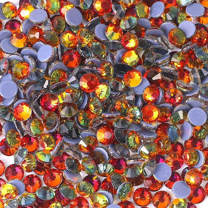 DUCRYSTAL SS6-SS30 Amazing Red Green Blue Volcano Glitter Crystal Diamond Hot Fix Non Glue On Rhinestones for Nail Art Garment