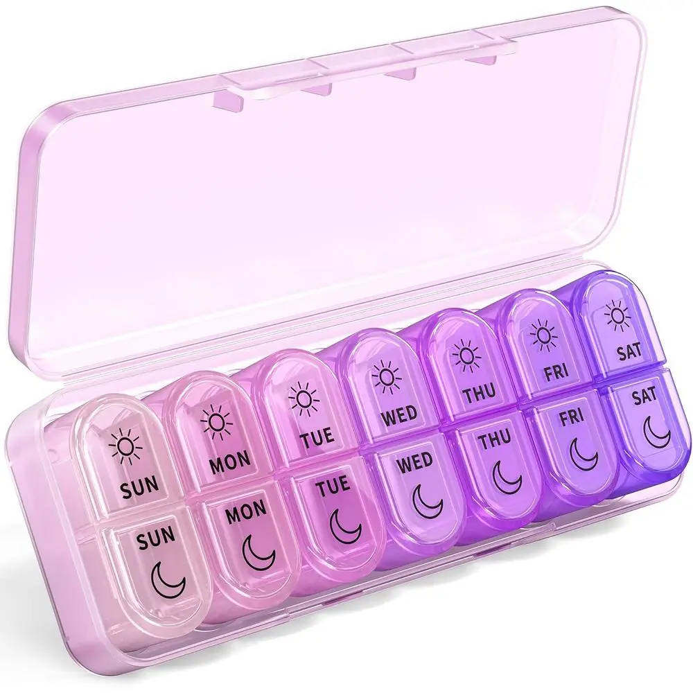 7-Day AM/PM Pill Organizer - Portable 2x Daily Dose Box with 14 Compartments for Pills, Vitamins, and Supplements