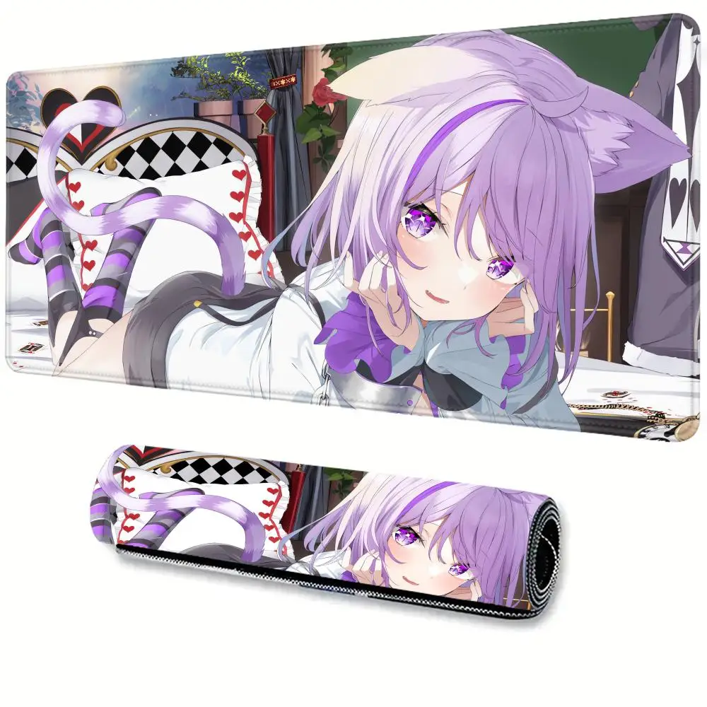 

Mouse Pad Anime Girl Extended Desk Mat PC Gaming Accessories Keyboard Pad Hololive Nekomata Okayu Laptop Purple Kawaii Mousepad