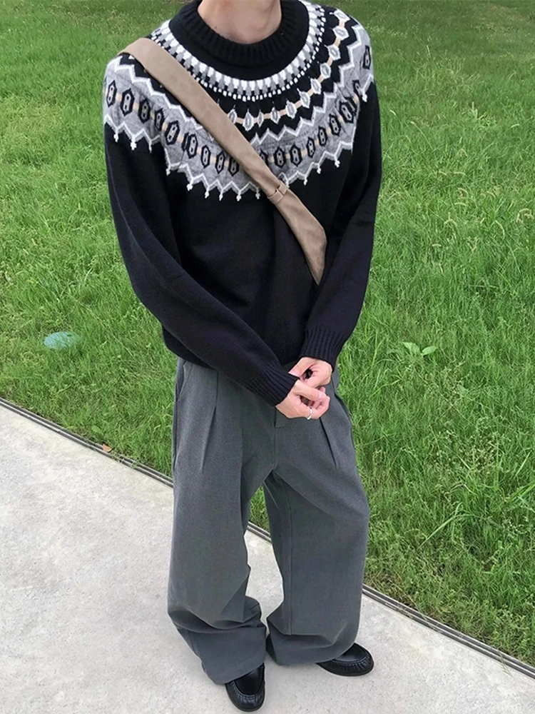 

Мужской свитер Bla Fair Isle, вязаный, круглый вырез, осенний, премиум-класса, с вышивкой, базовый слой, повседневный, длинный рукав