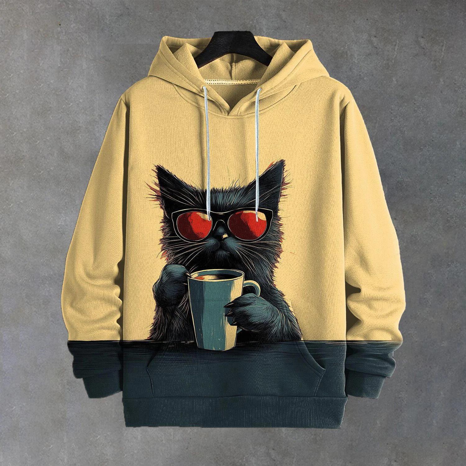 

Мужская толстовка, повседневный пуловер с капюшоном и длинными рукавами, топ с животным принтом, осенняя модная винтажная мужская толстовка большого размера, уличная одежда