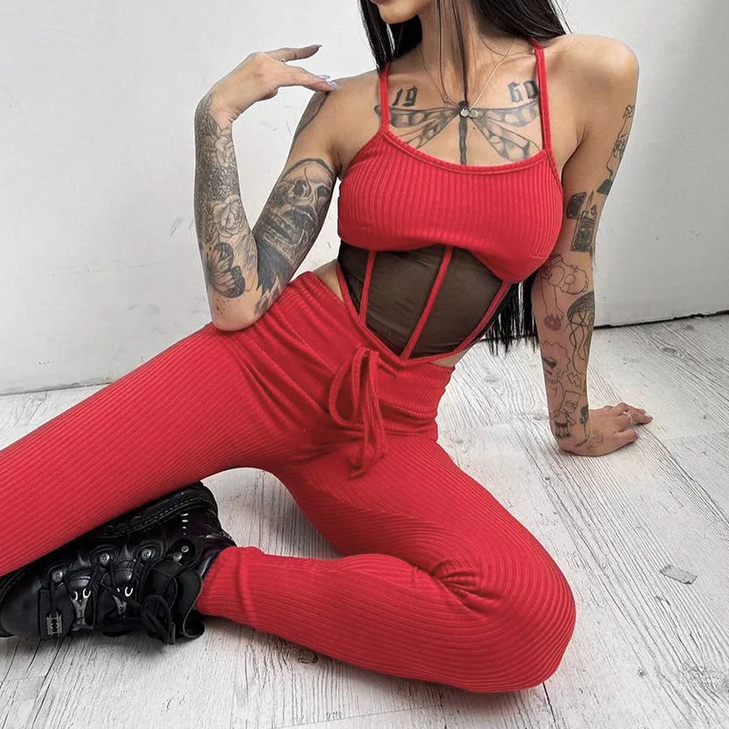 Women's Summer Sleeveless Backless Mesh Sheer Bodysuit Jumpsuit 2022 Women's Streetwear