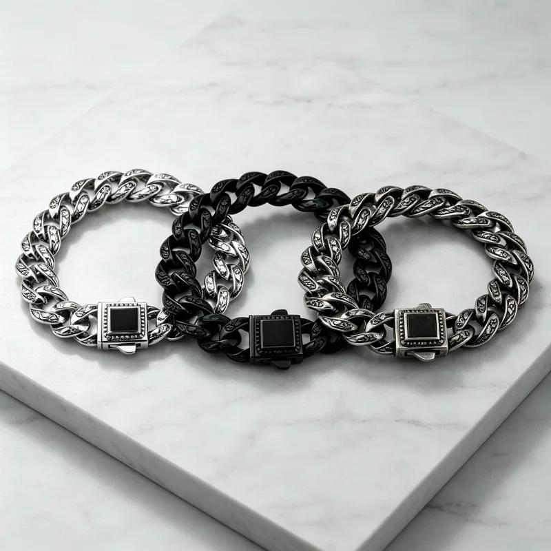 Man Bracelet Homme 15MM Wide Stainless Steel Curb Chain Charm Bracelets On Hand Bands for Men Vintage Mens Jewellery Accessories