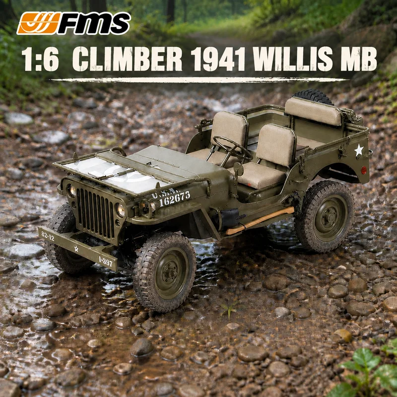 FMS 1:6 Retro Climber Willis Super Large Remote Control Car Off-Road Climbing 4WD RC Electric Military Model Toy Car PNP/RS