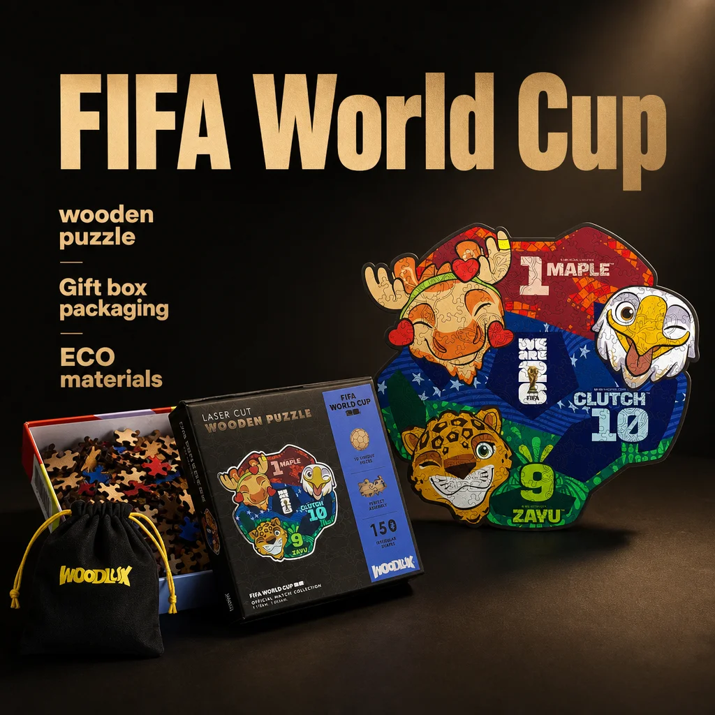 

FIFA Officially Licensed Wooden World Cup Mascots Theme Jigsaw Puzzle 10.8*9.8inFootball Fan Collectibles Home Wall Art Decor