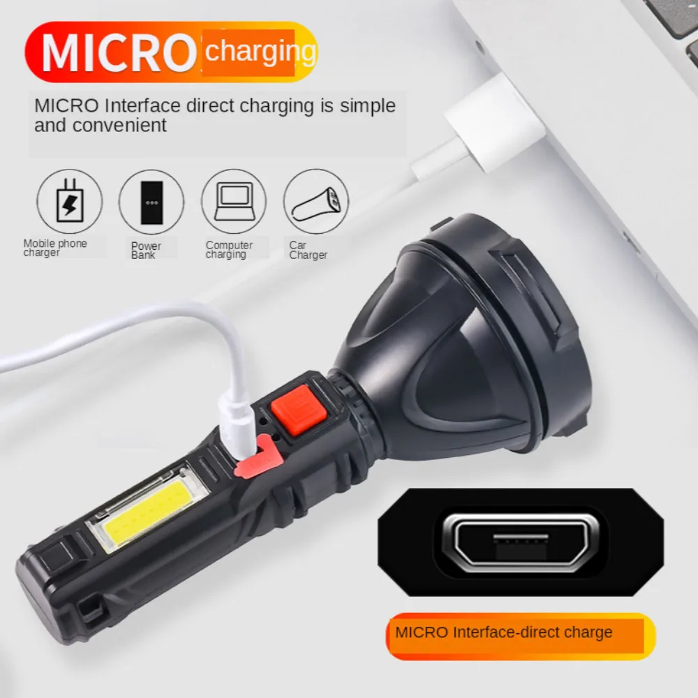 Outdoor Portable Torch LED Flashlight Super Bright Long-Range USB Rechargeable Small Tactical Light Household Lantern