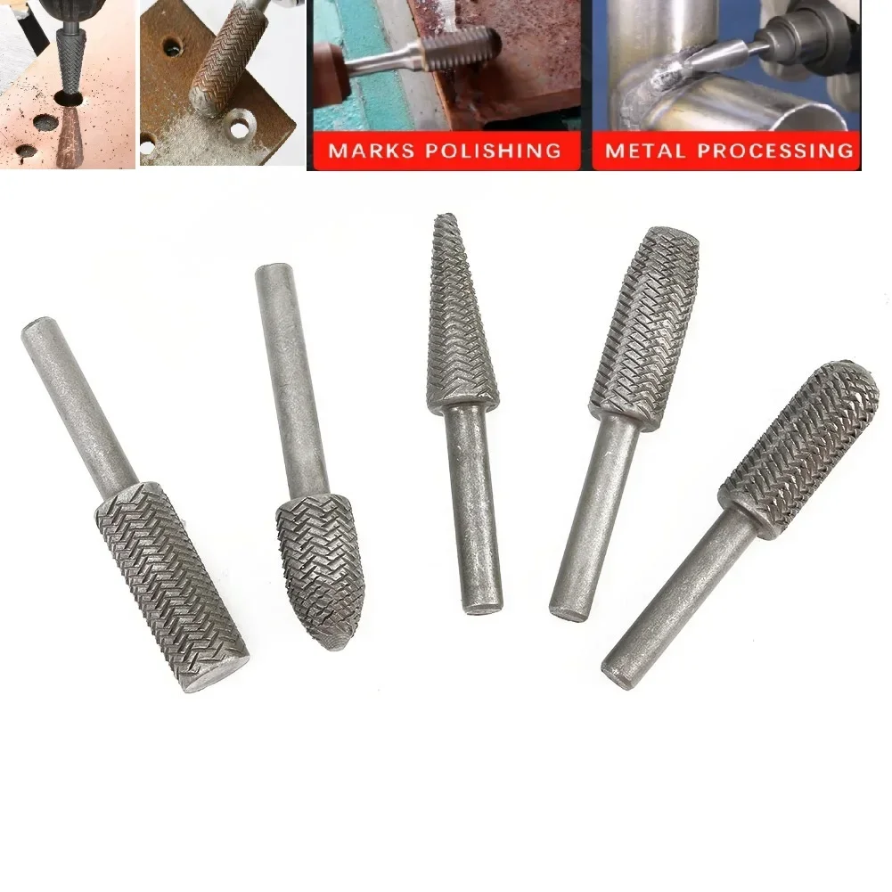 Steel Grinding Carving, Rotary Rasp for Milling, Filing and Shaping, 5PCs Metal Cutter Drill Bits, Fits All Drills
