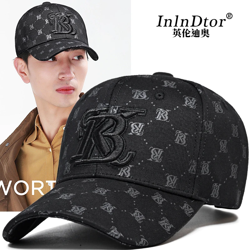 Hong Kong fashion hat male vintage presbyard hardtop baseball cap Fashion casual print embroidery cap male