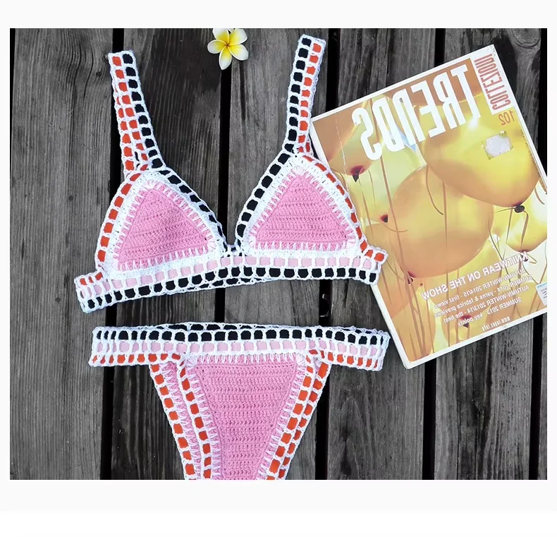 Premium Cotton Hand Crochet Bikini Set for Women Multi Color Sexy Bohemian Swimsuit Tropical Holiday Beach Outfit