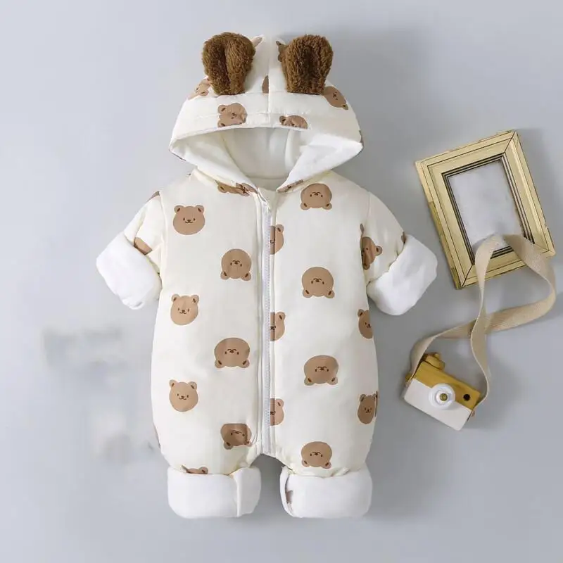 

Autumn Winter Boys Girls Baby Organic Cotton Bodysuit Baby Romper Cotton-Padded Thick Cotton Warm Loungewear Onesie Kids Clothes