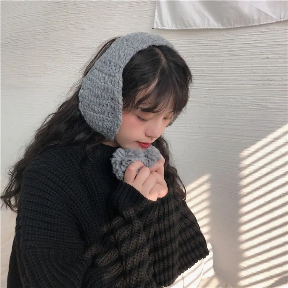 Handmade Korean Style Y2k Plush Earmuffs Solid Color Thicken JK Knitted Earflap Outdoor Windproof Winter Ear Cover Girl