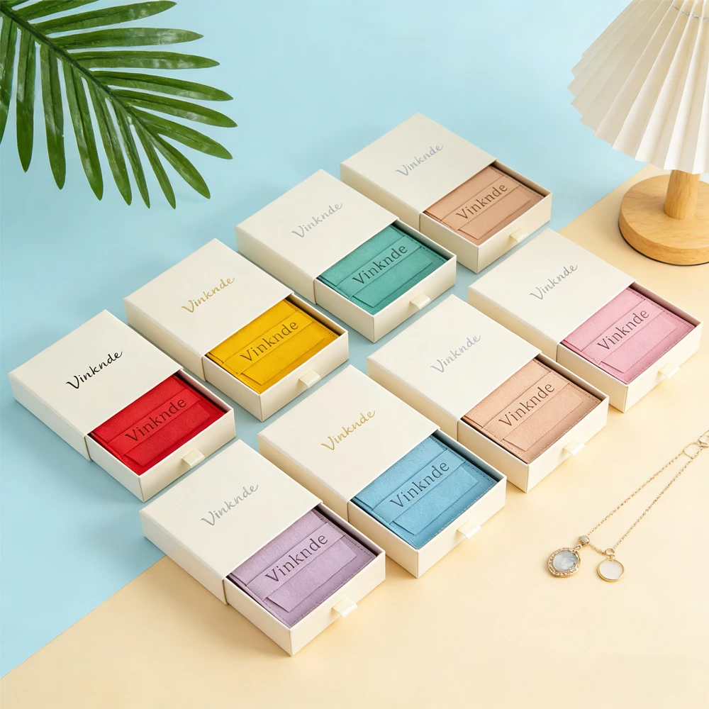 

Custom Beige Jewelry Drawer Box Personalized Logo Ring Earring Packaging Cardboard Gift Box Microfiber Suede Jewelry Pouch Bag