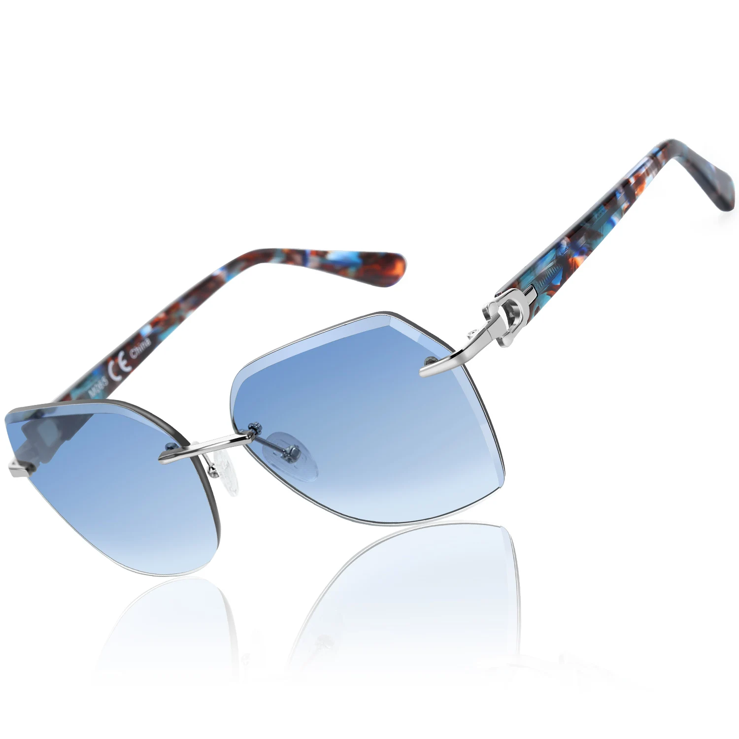 ZENOTTIC Modische Damen-Sonnenbrille ohne Rand, trendige geometrische Diamantschliff-Verlaufsgläser, UV-Schutz