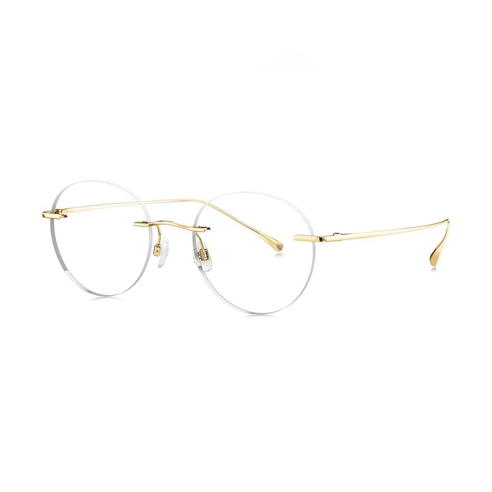 49mm Titanium Round Rimless Eyeglasses Men's Women Gold Glasses Frame Myopia Reading Anti- Blue Light Optics Prescription Lenses