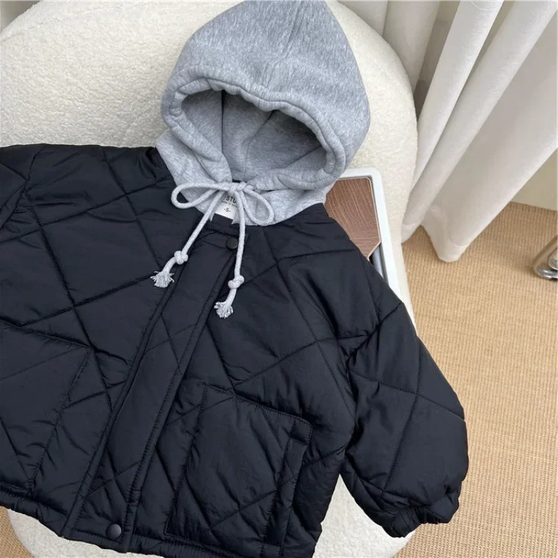 

Children Cotton Padded Coats Winter Solid Plaid Warm Boys Girls Hooded Parka 1-8Years Kids Casual Quilted Jackets