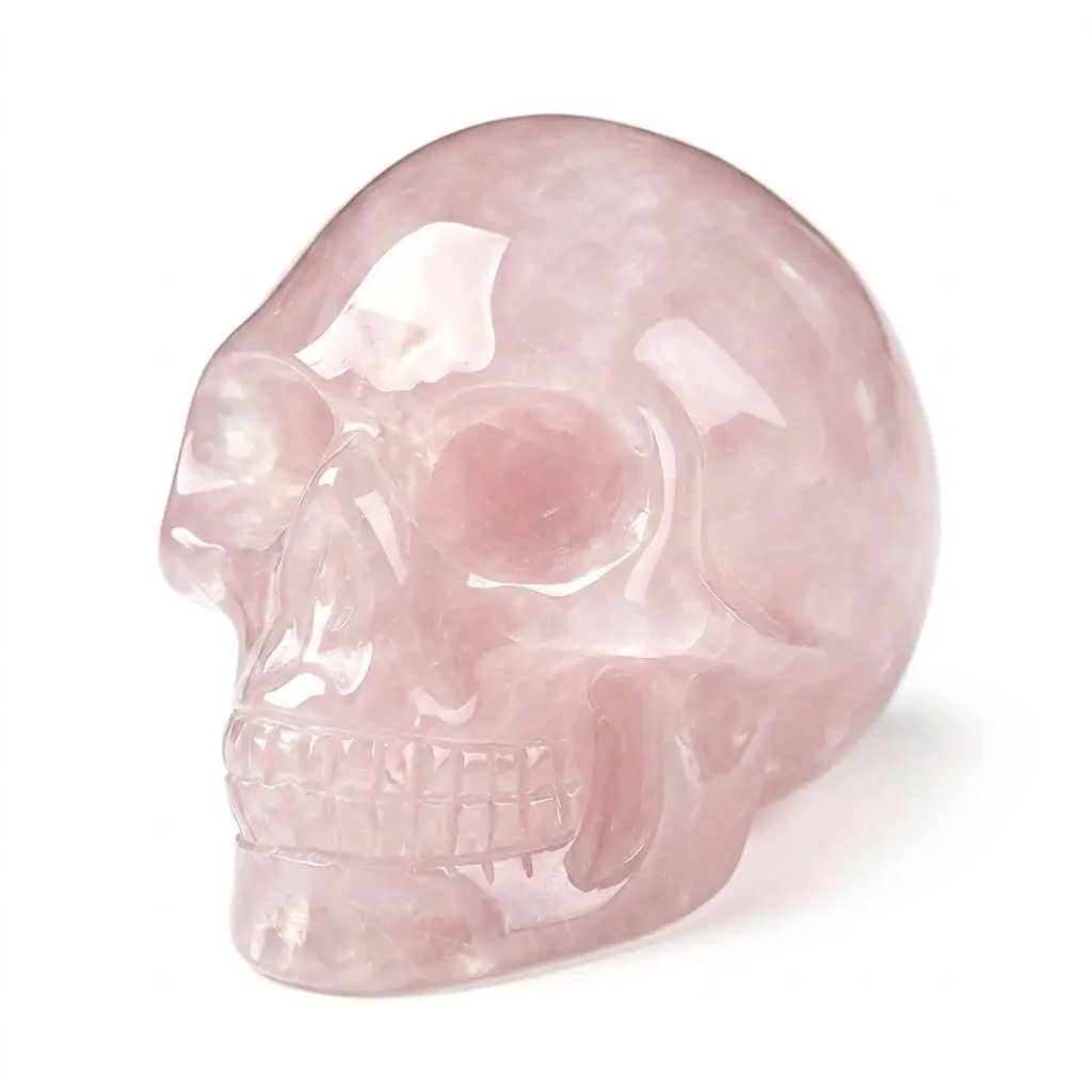 Natural Rose Quartz Crystal Skull 2-3 Inch High Quality Gemstone Jewelry Handmade Mirror Polished Pink Crystal Skull Figurine Home Office Desktop Decor Statue Collectible Mineral Specimen Meditation Spiritual Birthday Holiday Gift Ornament