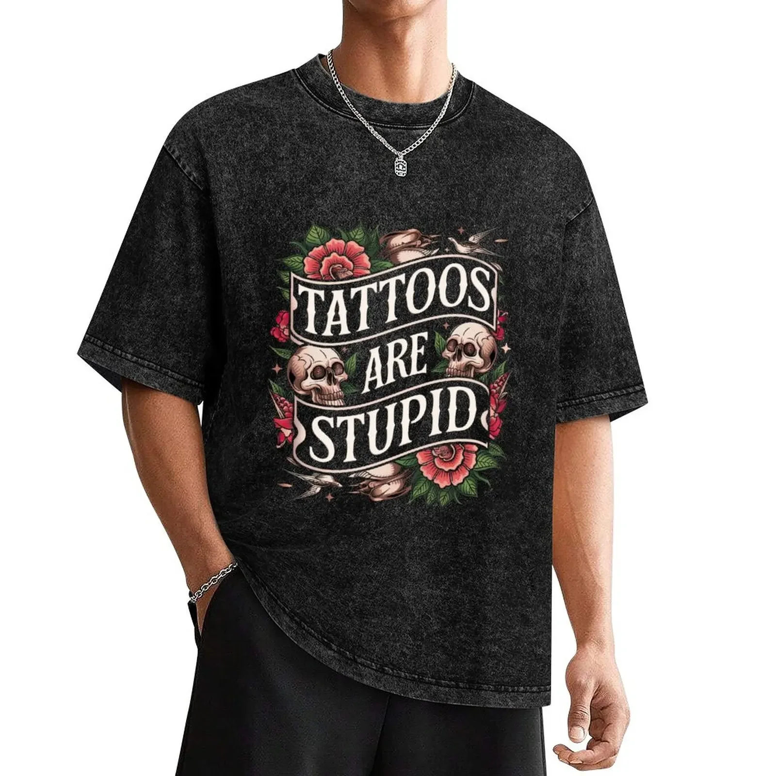 Ironic Tattoos are Stupid Sarcastic Traditional Tattoo Style T-Shirt Aesthetic clothing summer tops shirts graphic tee men