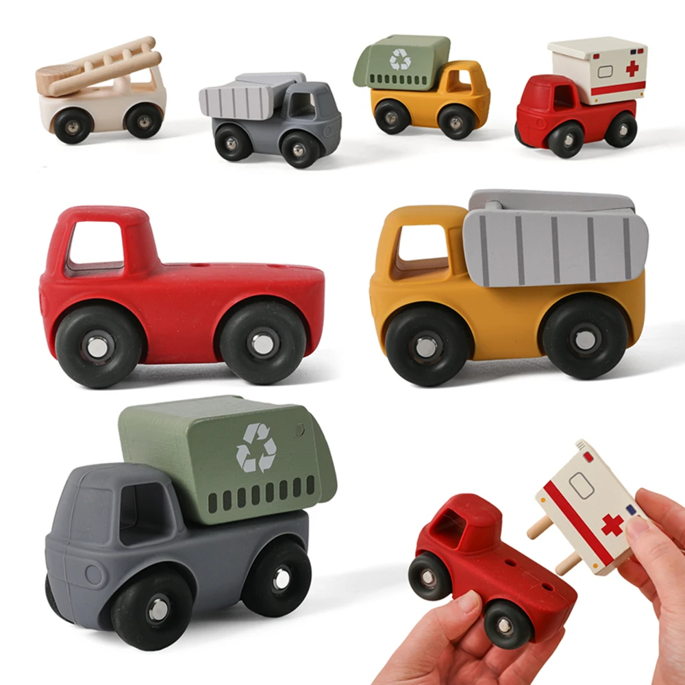 

Baby Silicone Car Montessori Children Educational Toy Ambulance Truck Garbage Truck Teething Toys BPA Free Baby Teether Toy Gift