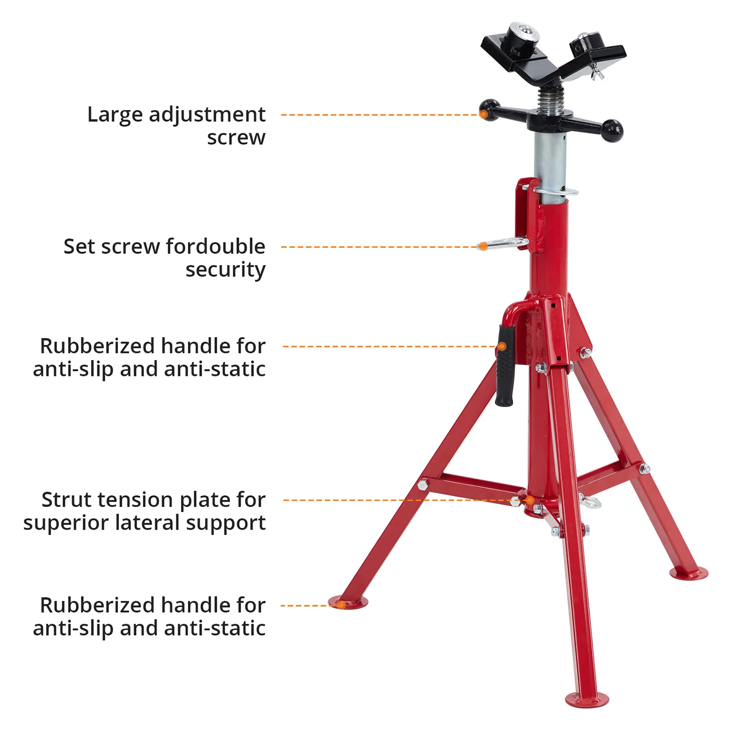 حامل مقبس أنبوبي برأس على شكل حرف V مع نقل كرويين 28-52 بوصة ارتفاع قابل للتعديل 1/8 بوصة - 12 بوصة سعة أنبوب واسعة سعة تحميل 2500 رطل