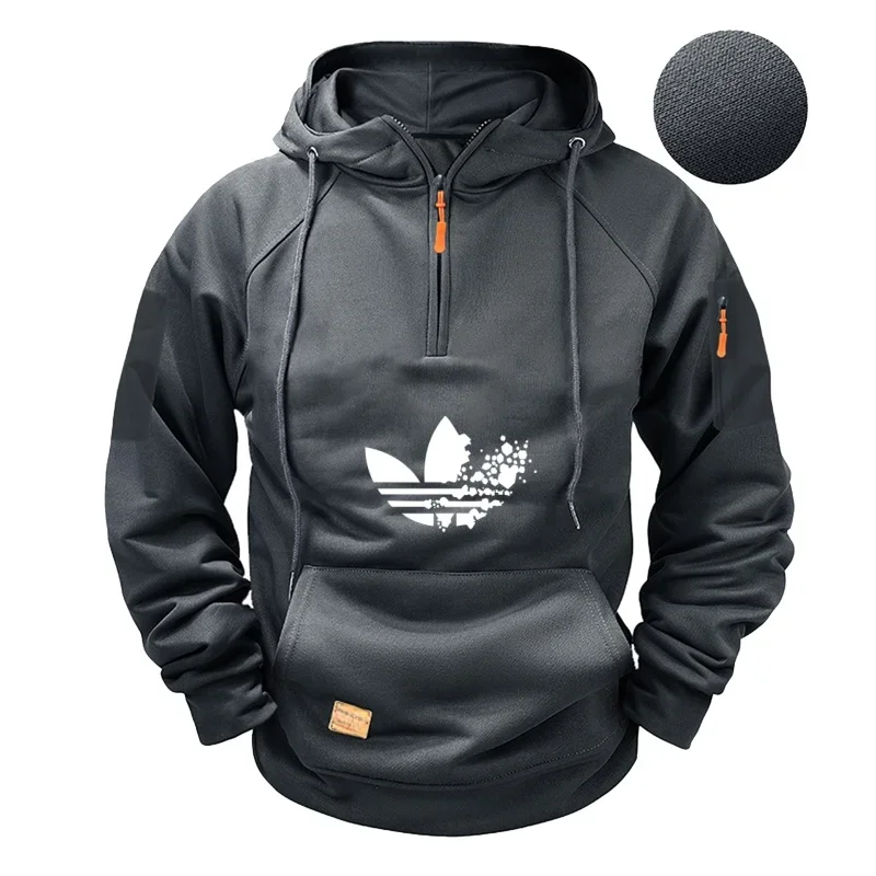 

Men's Half-zipper Sweatshirt, Long-sleeved Solid Color Pullover Sweater, High-neck Hoodie, Streetwear Coat Men's Spring Hoodies