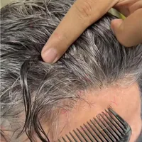 Línea de cabello Natural 1B80 1B40 gris negro 100% cabello humano súper duradero piel totalmente delgada Poly marrón oscuro peluquín para hombres prótesis barata