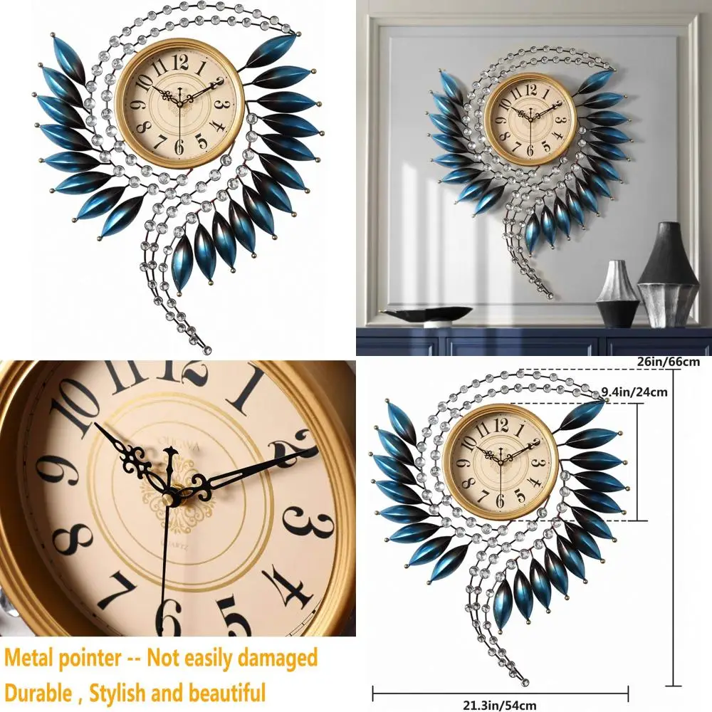 

Silent Quartz Battery-Powered Crystal Metal Wall Clock, 26x21 Inches, Stylish Decor for Kitchen, Living Room, and Bedroom