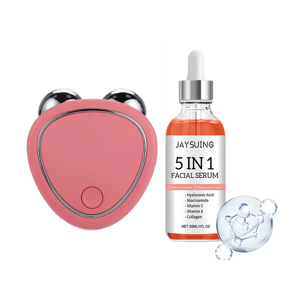 Mini Microcurrent Facial Device+Facial Serum Kit,EMS Face Lift Massager Face Sculpting Beauty Tool Rejuvenation Tighten Skincare