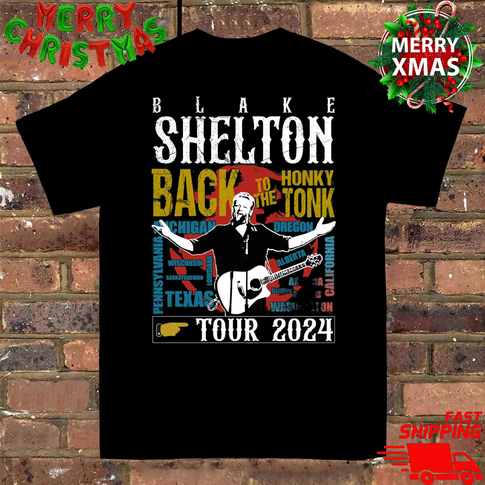 New! Blake Shelton Back To The Honky Tonk Tour 2024 Shirt Gift S-5XL EN068