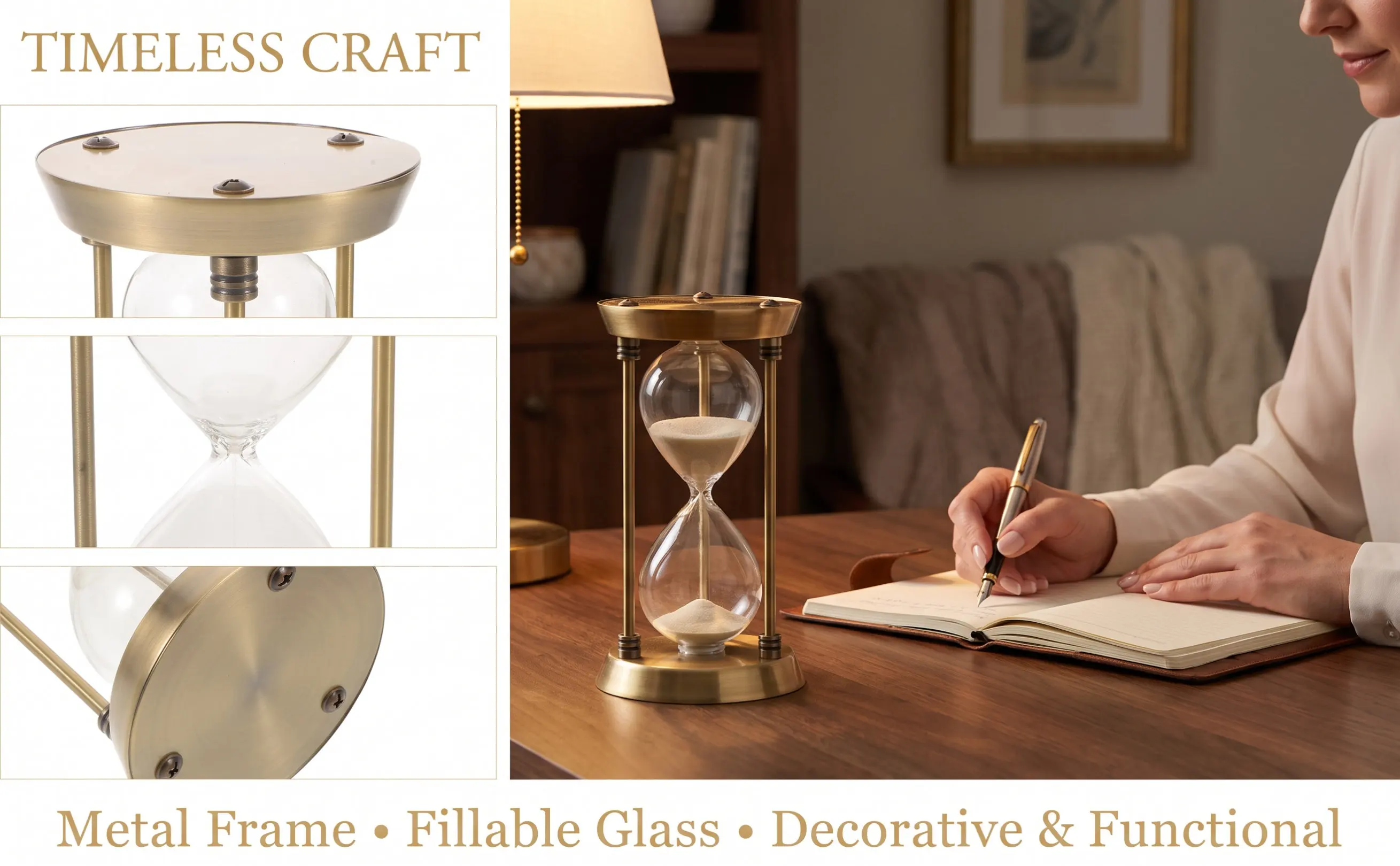 Decorative Sand Timer Fillable Metal Hourglass 7 Inch Vintage Style Empty Sand Hour Glass Desk Decoration Wedding Ceremony DIY