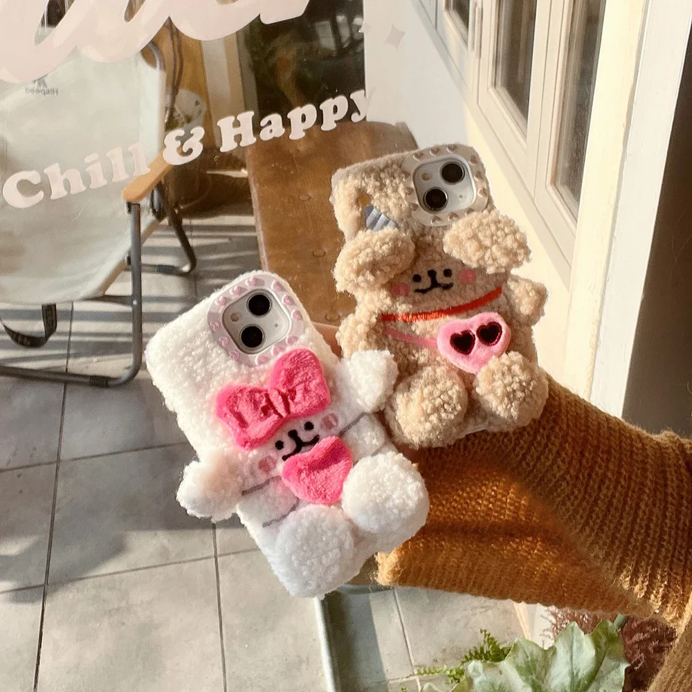 3D Cute Cartoon Plush Maltese Three-dimensional Phone Case for IPhone 16 15 14 13 12 11 Pro Max Anti-fall Back Cover Gift