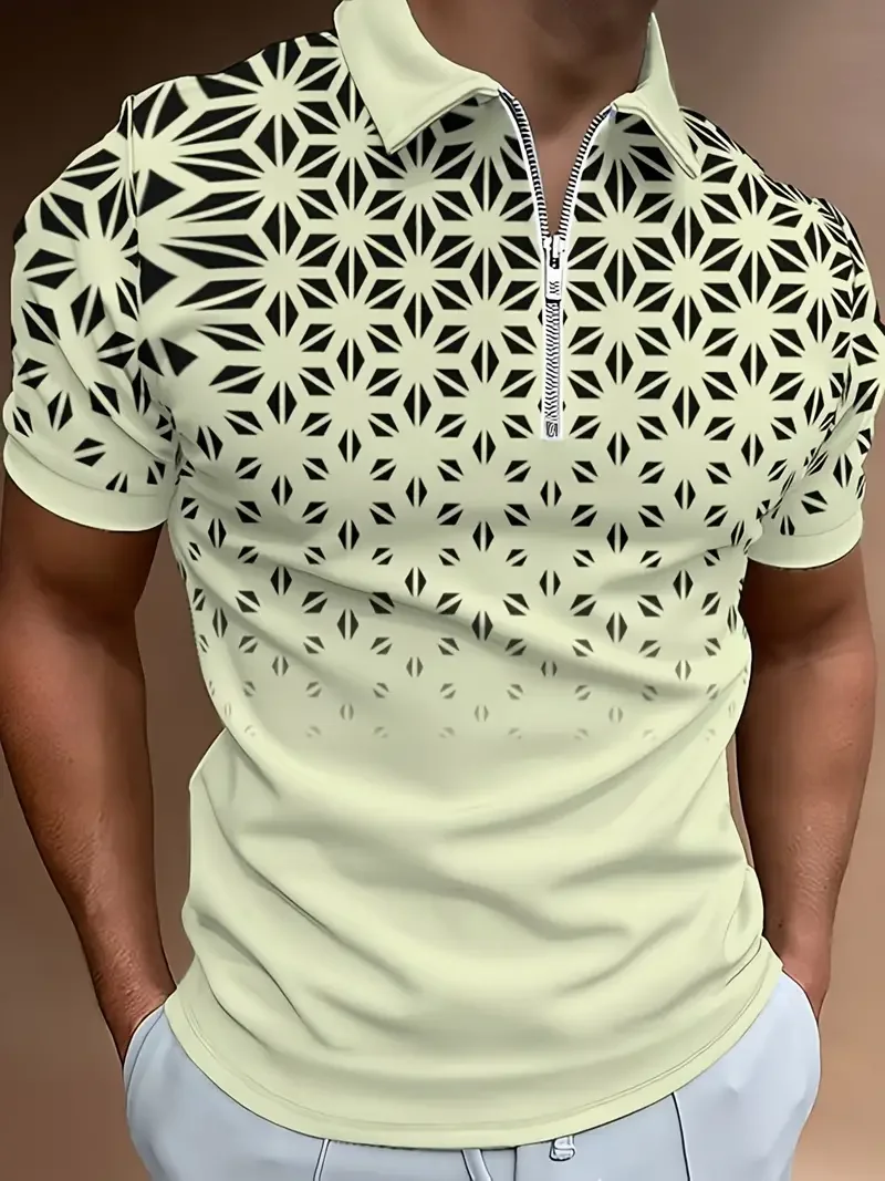 Men's Polka Dot Gradient Polo Shirt Breathable Casual Sports Golf Short Sleeve Zipper Polo Shirt Casual Short Sleeve T Shirt