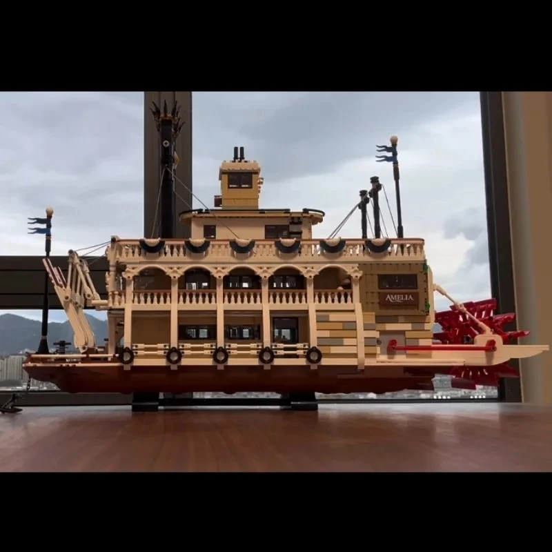 Zestawy klocków konstrukcyjnych Steamboat kompatybilne z elementami Lego, model statku parowego 21356, odpowiednie na prezenty świąteczne.