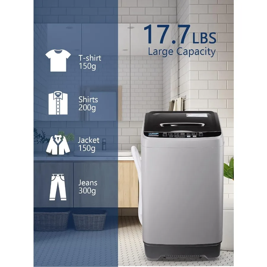 غسالة أوتوماتيكية بالكامل مع شاشة LED 17.7 رطل مضخة تصريف غسالة محمولة 10 برامج 8 اختيارات لمستويات المياه مثالية #5