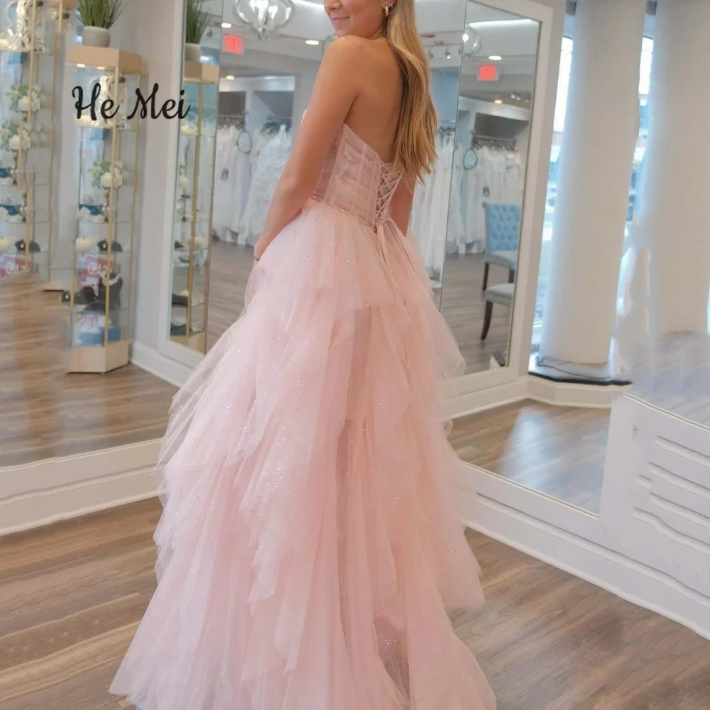 Romantic Tulle Prom Dresses Diamond-covered Back Lace Up Pink Evening Gowns Sweetheart New Evening Dress Vestidos De Novia