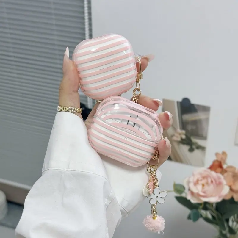 Pink horizontal stripe suitable for Samsung Buds4/4Pro protective case anti drop box case for Galaxy 3pro/pro/fe headphone cover