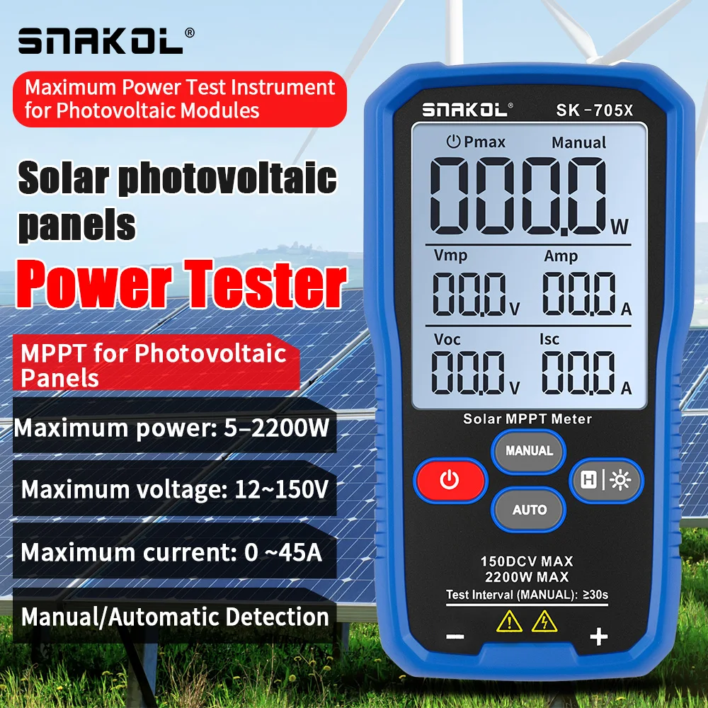 SNAKOL Solar MPPT Tester 1000W/2000W/2200W PV Panel Multimeter 80V/150V VOC ISC Power Meter for Home Outdoor Photovoltaic System view 2
