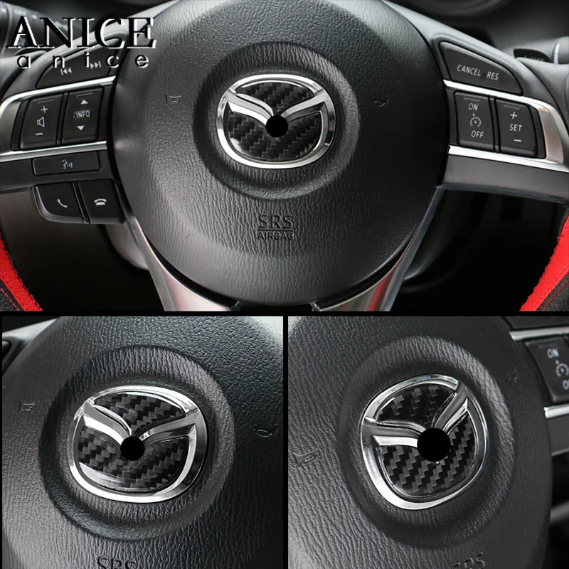 Carbon Fiber Steering Wheel Logo Cover Trim Fit for Mazda3 MAZDA6 Mazda2/CX-5/CX-3/CX-9/mx-5/CX-8/CX3/CX5/CX8/CX9/MX5