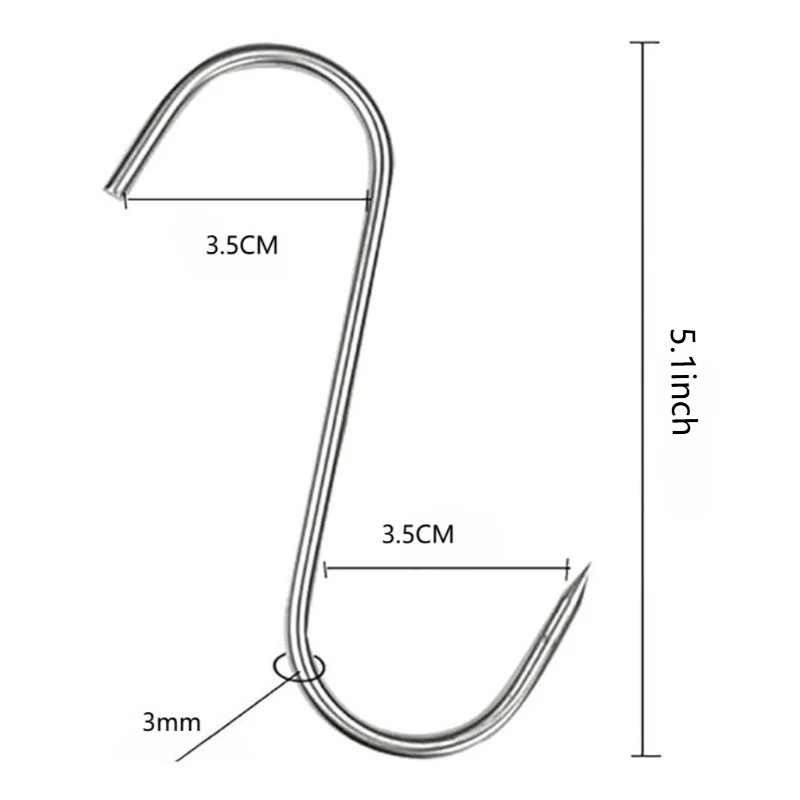 20PCS 5.1in Stainless Steel Meat Hooks Butcher Smoking BBQ Grilling Hanging Drying Sausage Chicken Beef Tool