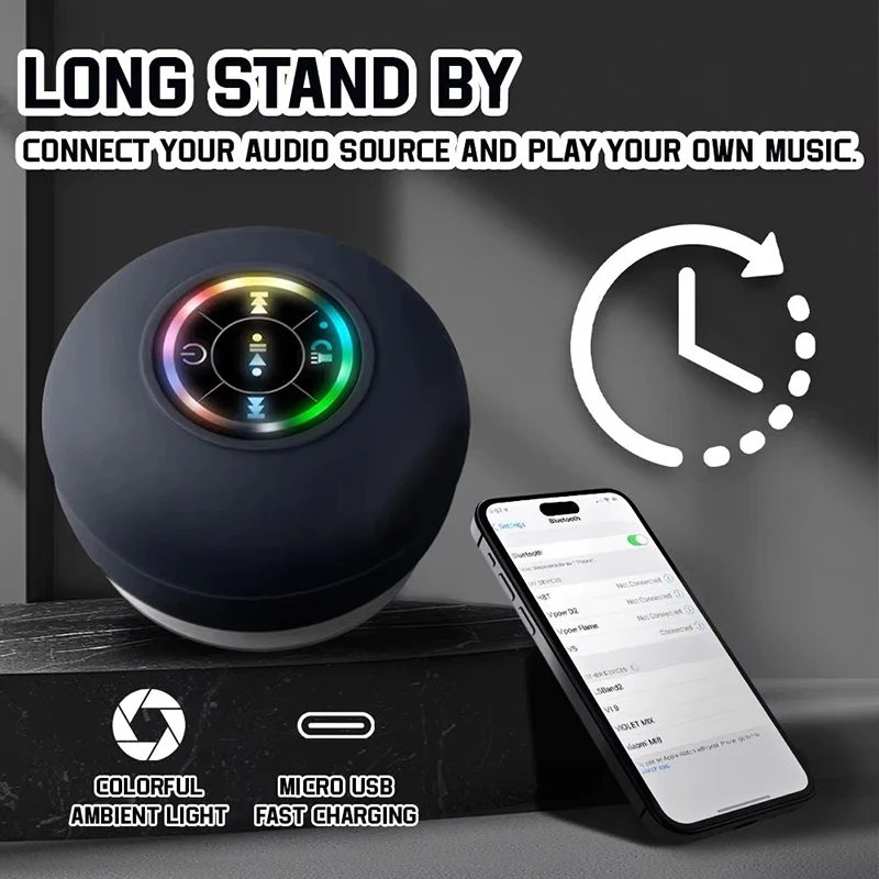 Bathroom IPX4 Waterproof Wireless Colorful LED Light Bluetooth Speaker Suction Cup Mini Portable Speaker Outdoor Stereo Speaker